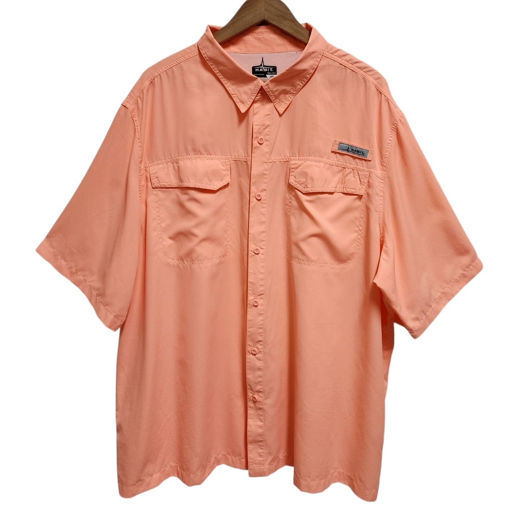 Habit Shirt Mens 3XL Orange Short Sleeve Button Down Fishing Performance UPF 40